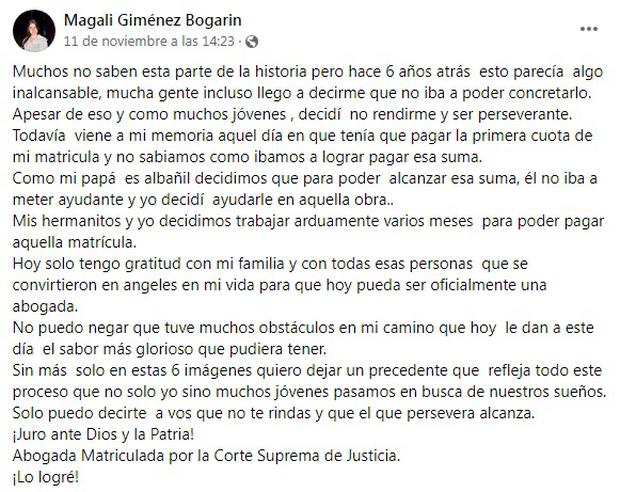 La joven contó su historia en redes sociales y se volvió viral. (Foto: Magali Giménez Bogarin)