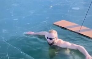 Un nadador trató de cruzar un lago congelado y vivió momentos de pánico