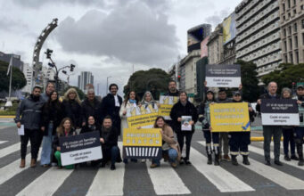 El Obelisco fue escenario de una campaña para prevenir siniestros viales